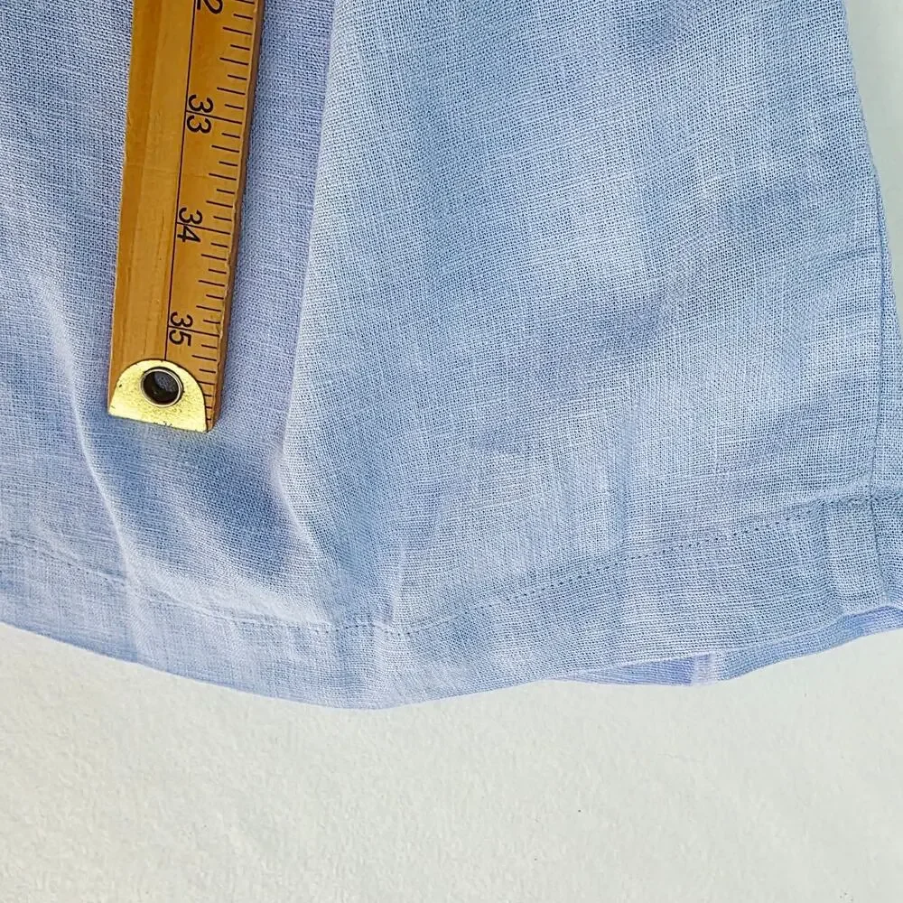 A New Day Mini Linen Dress Size 16 Light Blue Puff Sleeve Cottage Coastal Beach